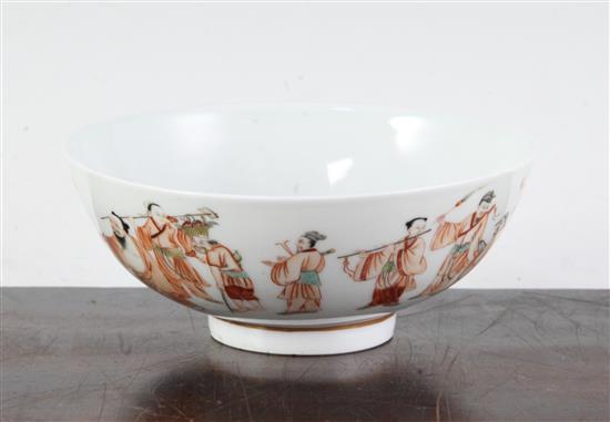 A Chinese famille verte eight immortals bowl, diameter 13cm